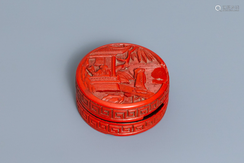 A Chinese carved cinnabar lacquer box and…