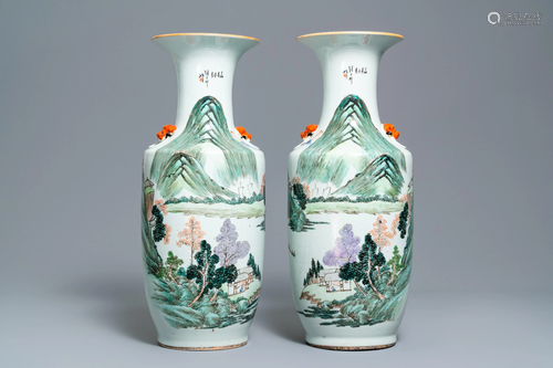 A pair of Chinese qianjiang cai 'landscape'…