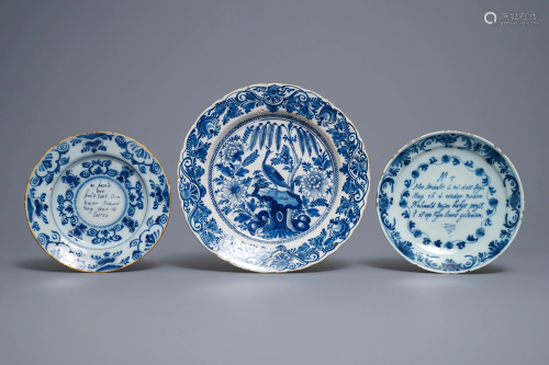 Two Dutch Delft blue and white proverb plates …