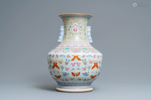 A Chinese famille rose 'hu' vase with butter…
