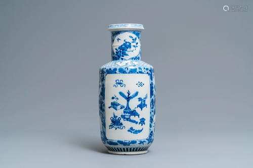 A Chinese blue and white rouleau vase with …