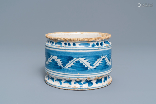 A Dutch Delft blue and white albarello with …