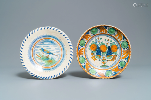 Two polychrome Dutch maiolica plates with…