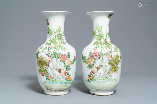 A pair of Chinese qianjiang cai vases with …