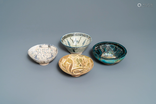 Four various Islamic pottery bowls, Safavid and…