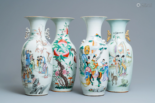 Four Chinese famille rose vases, 19/20th C.