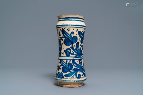 A Mexican blue and white pottery albarello, Ta…