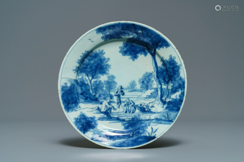 A fine Dutch Delft blue and white plate with…