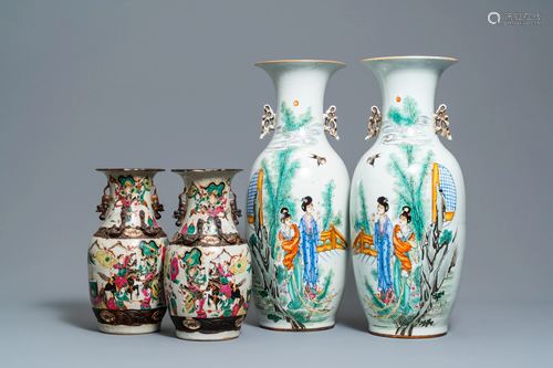 Two pairs of Chinese famille rose vases, 19/20…