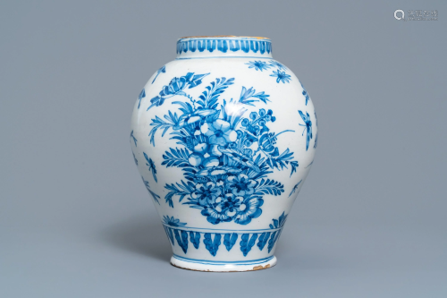 A blue and white Delftware chinoiserie jar, …