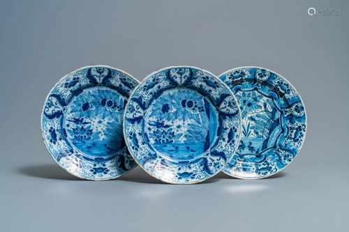 Three Dutch Delft blue and white dishes wi…