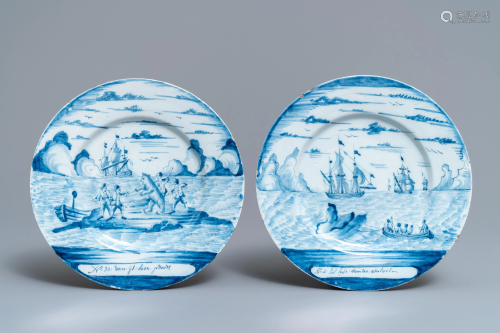 A pair of Dutch Delft blue and white 'whaling'…