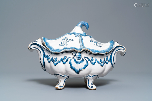 A blue and white Brussels faience rocaille t…