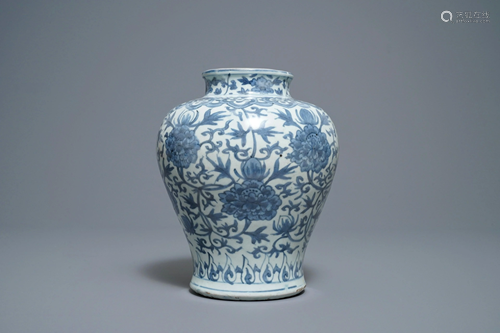 A Chinese blue and white 'lotus scroll' vase, …