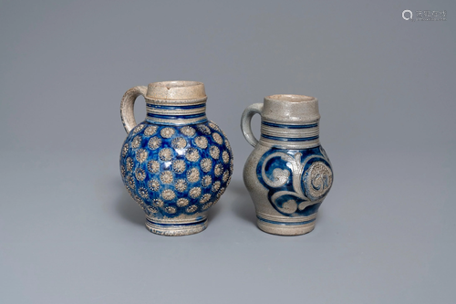 Two Westerwald stoneware jugs, Germany,…