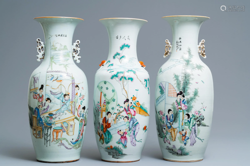 Three Chinese famille rose vases, 19/20…