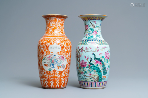 Two Chinese famille rose vases, 19th C.