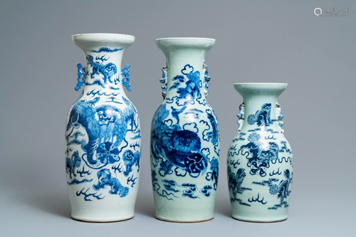 Three Chinese blue and white and celadon-g…