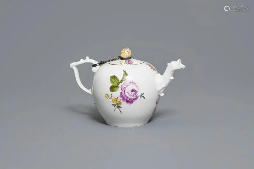 A Meissen porcelain teapot and cover with fl…