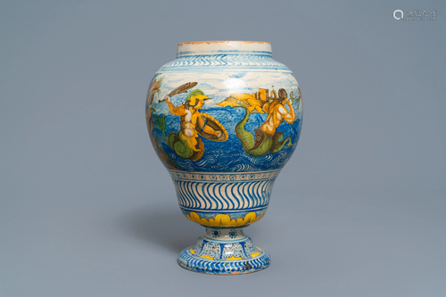 A polychrome French faience vase with sea cr…