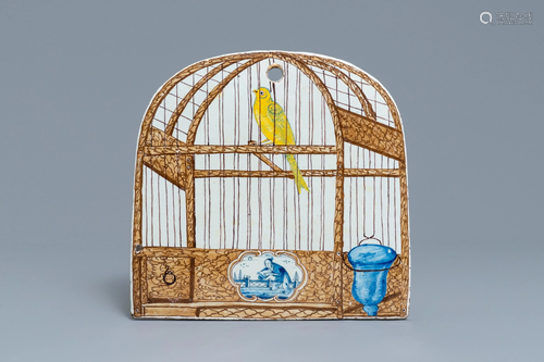 A polychrome Dutch Delft trompe l'oeil birdcag…