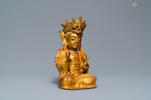 A Sino-Tibetan gilt bronze figure of Buddha, …