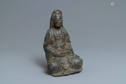 A large Korean bronze figure of Guanyin,…