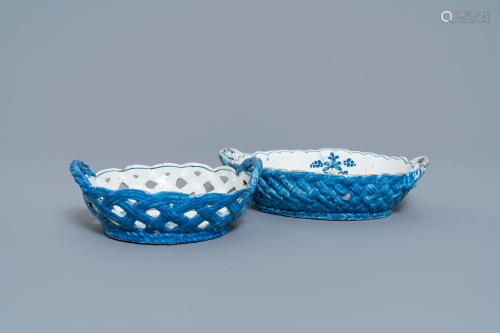 Two blue and white faience baskets, Brussels or