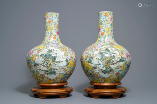 A pair of Chinese famille rose millefleurs bot…