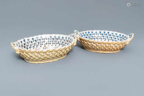 Two Brussels faience reticulated baskets with '…