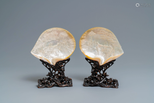 A pair of Chinese carved mother-of-pearl sh…
