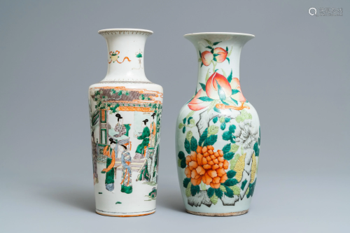 A Chinese famille verte rouleau vase and a …