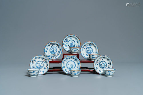 Six Chinese blue, white and copper-red cu…
