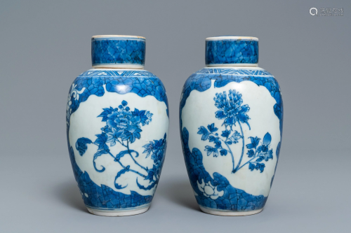 A pair of Chinese blue and white vases and…