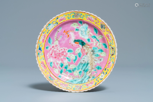 A Chinese famille roseÂ pink-ground plate f…