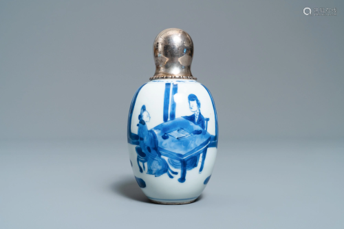 A Chinese blue and white silver-lidded tea ca…