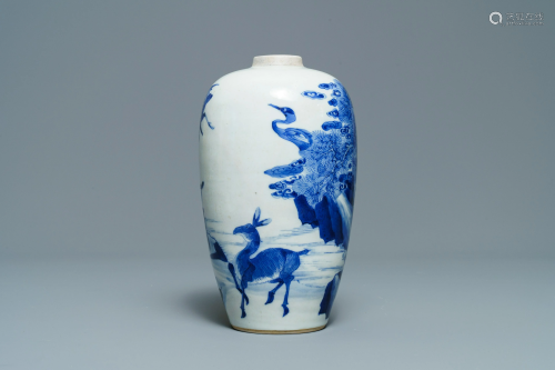 A Chinese blue and white 'deer and crane' v…