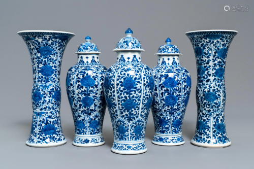 A Chinese blue and white five-piece garniture…