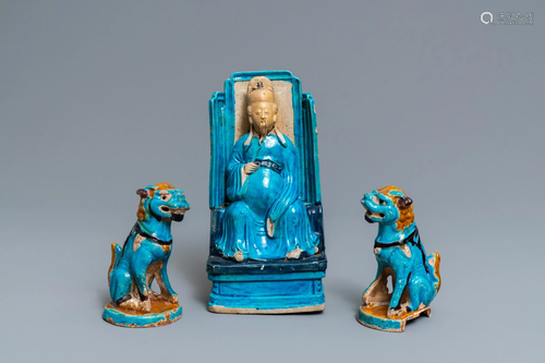 A Chinese turquoise-glazed Zhenwu figure an…