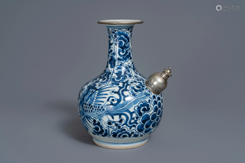 A Chinese silver-mounted blue and white …