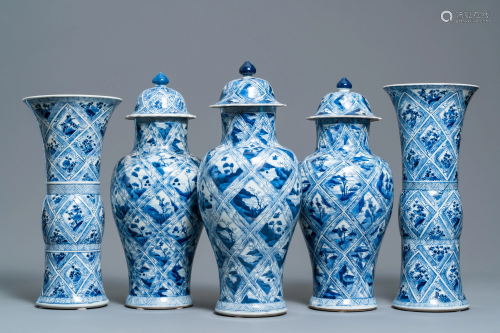 A large Chinese blue and white five-piece garn…