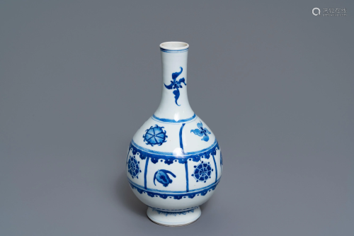 A Chinese blue and white bottle vase, Kangxi