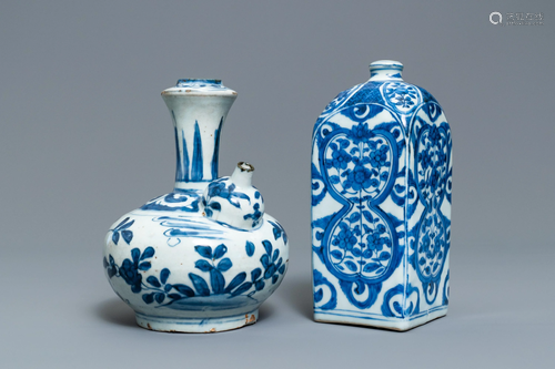 A Chinese blue and white square flask and a…