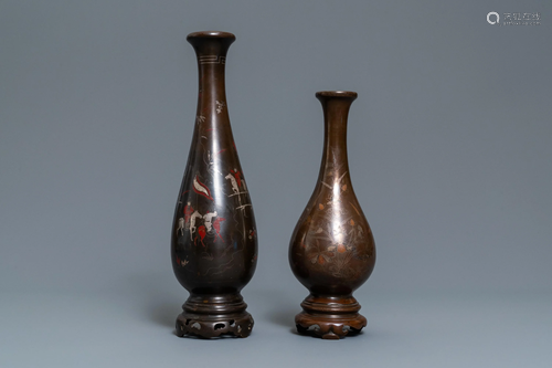 Two Chinese silver- and copper-inlaid bronze …