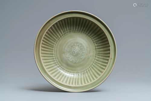 A Chinese Longquan celadon dish with incised…