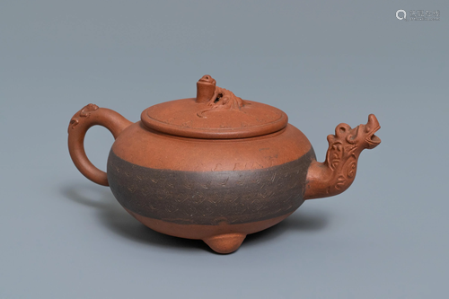 A Chinese Yixing stoneware dragon-spoute…