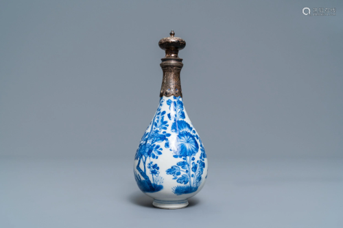 A Chinese blue and white silver-mounted vase…