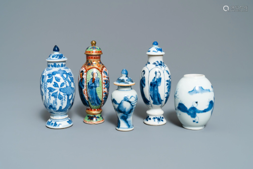 Five Chinese blue and white vases, one clo…