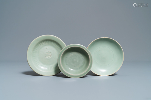 Three Chinese Longquan celadon dishes,…