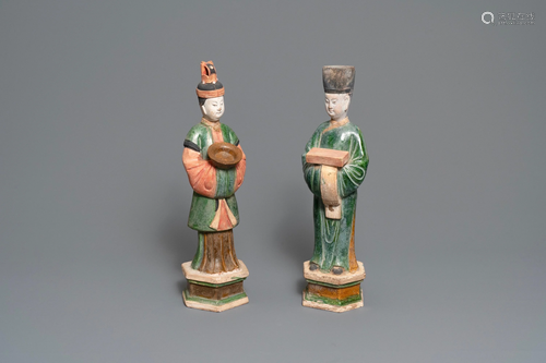 Two Chinese polychrome earthenware t…